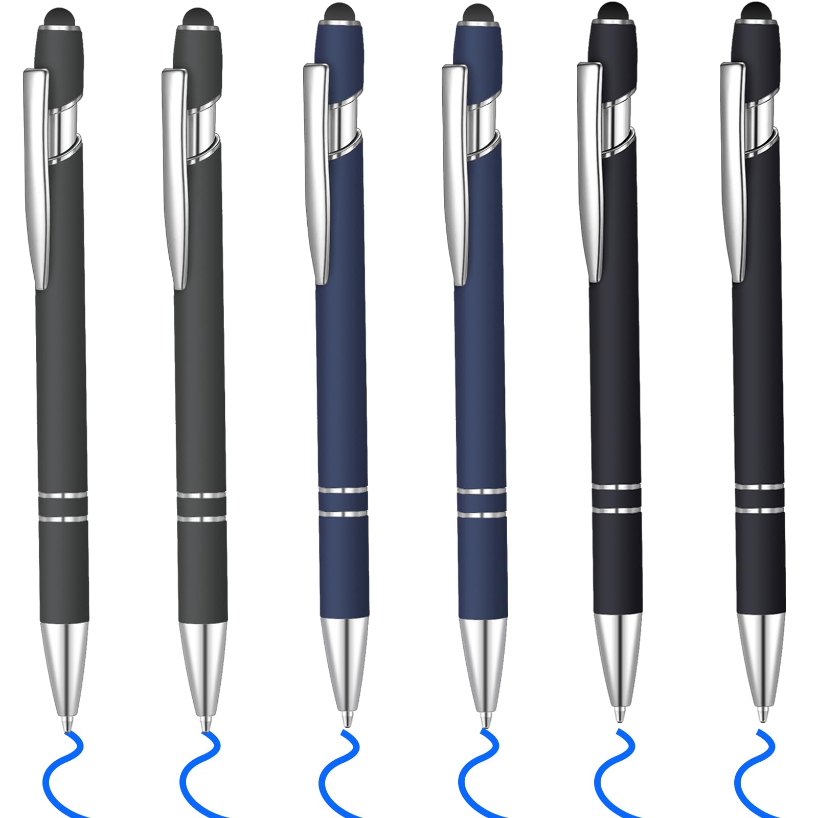 Lragvtbk 6 Pcs Blue Ink Ballpoint Pen With Stylus Tip 2 In 1 Ballpoint Pen Metal Pens Stylus Pen For Touch Screens Office Cowork
