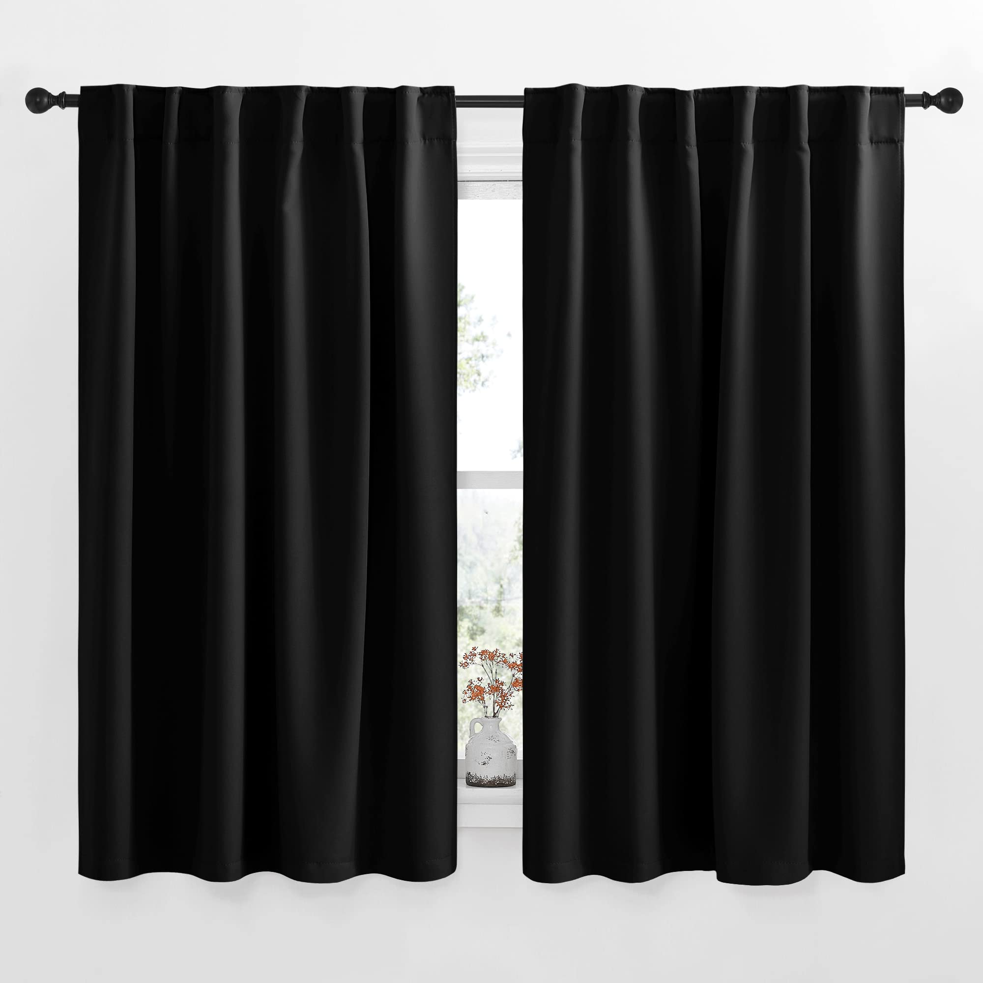 NICETOWN Halloween Blackout Curtain Blinds Window Panels - (Black Color) W52 x L54, Double Panels, Thermal Insulated Blackout Dr