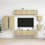 vidaXL TV Cabinet Set 8 Piece Living Room Bedroom Furniture HiFi Stereo Cabinet TV Stand Media Unit Entertainment Center Engineered Wood Sonoma Oak