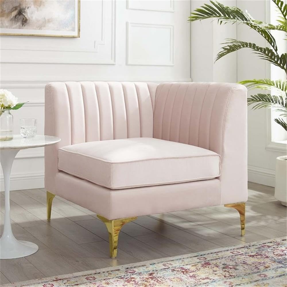 Modway Triumph Modern Channel Tufted Performance Velvet Corner Chair In Pink