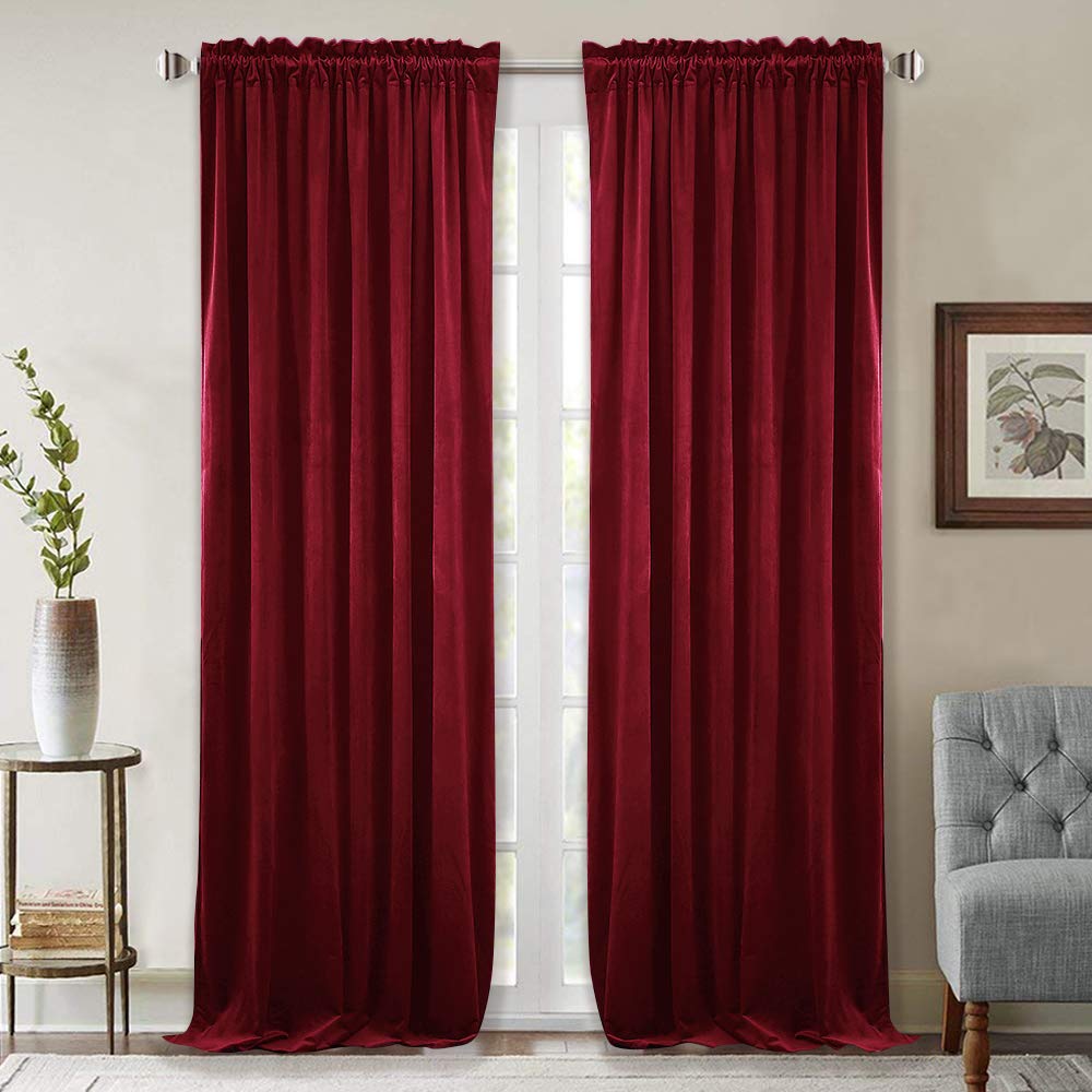 Stangh Red Velvet Curtains 62 Inch Width For Sliding Door Room Dakening Privacy Protect Doorway Room Dividers For Living Room/Th