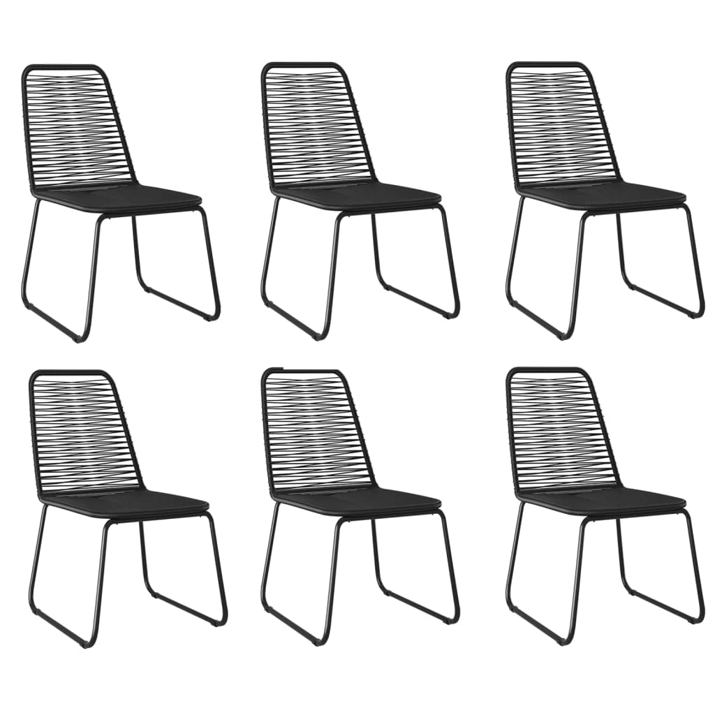 vidaXL Modern Outdoor 7 Piece Patio Dining Set with Sturdy Frame, Weather-Resistant Black Poly Rattan Furniture and Easy-Clean Tempered Glass Tabletop.