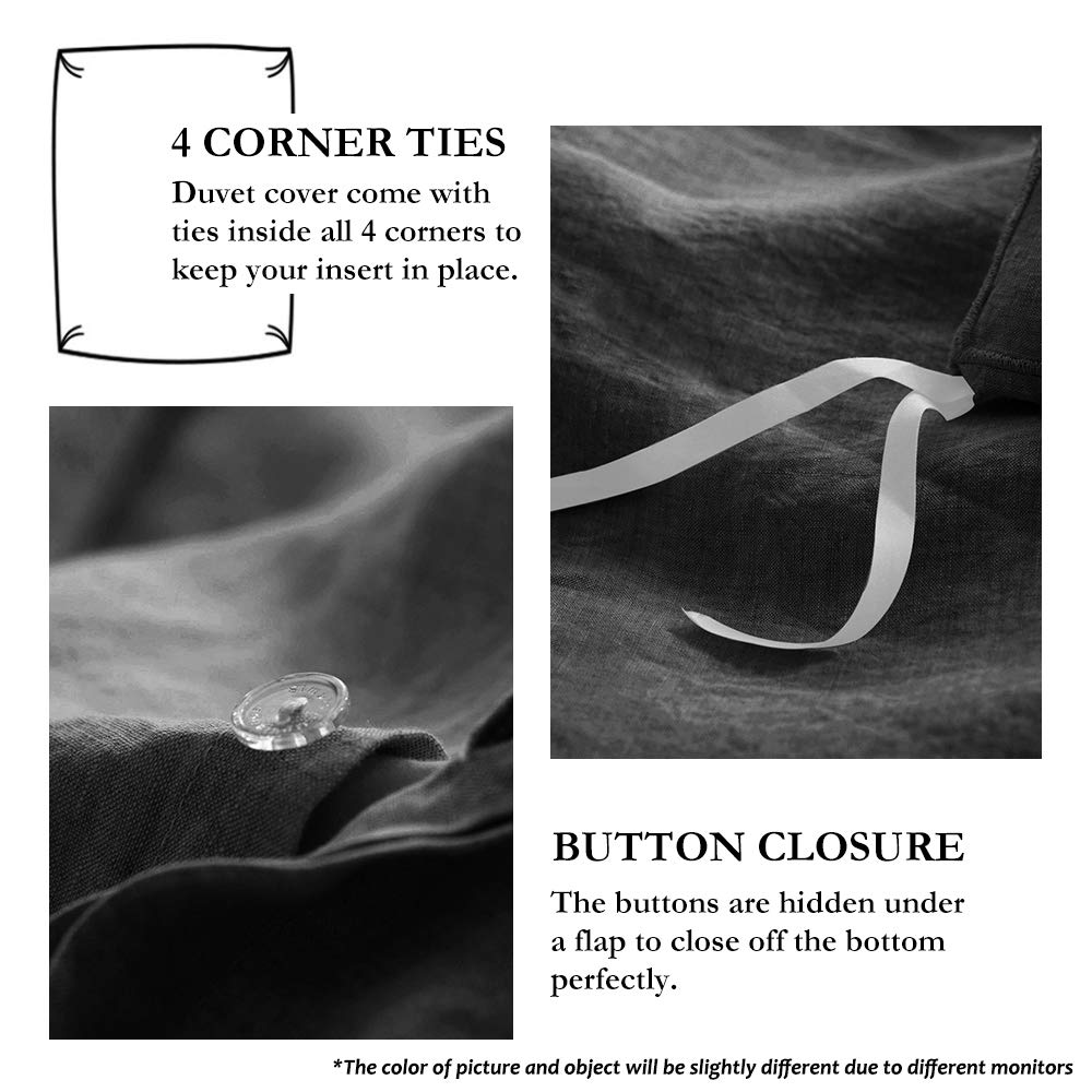 Simple&Opulence 100% Linen Duvet Cover Set With Embroidery Washed - 3 Pieces (1 Duvet Cover & 2 Pillow Shams) With Button Closure Soft Breathable Farmhouse - Olive, California King Size