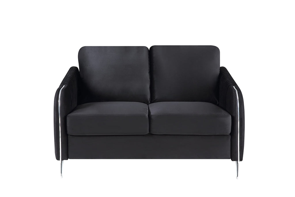 Lilola Home Hathaway Black Velvet Modern Chic Loveseat Couch