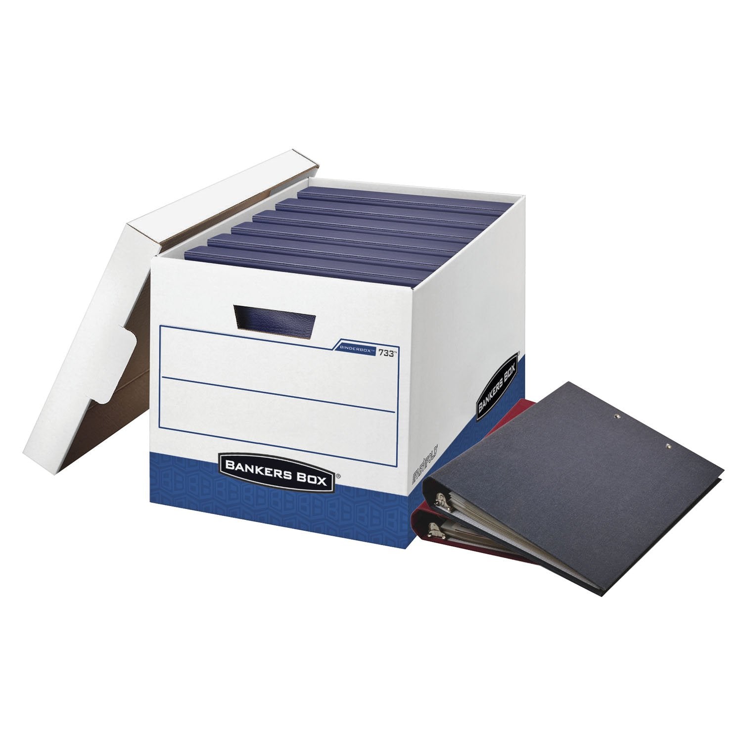 Binderbox Storage Box, Locking Lid, 12 1/4 X 18 1/2 X 12, White/Blue, 12/Carton
