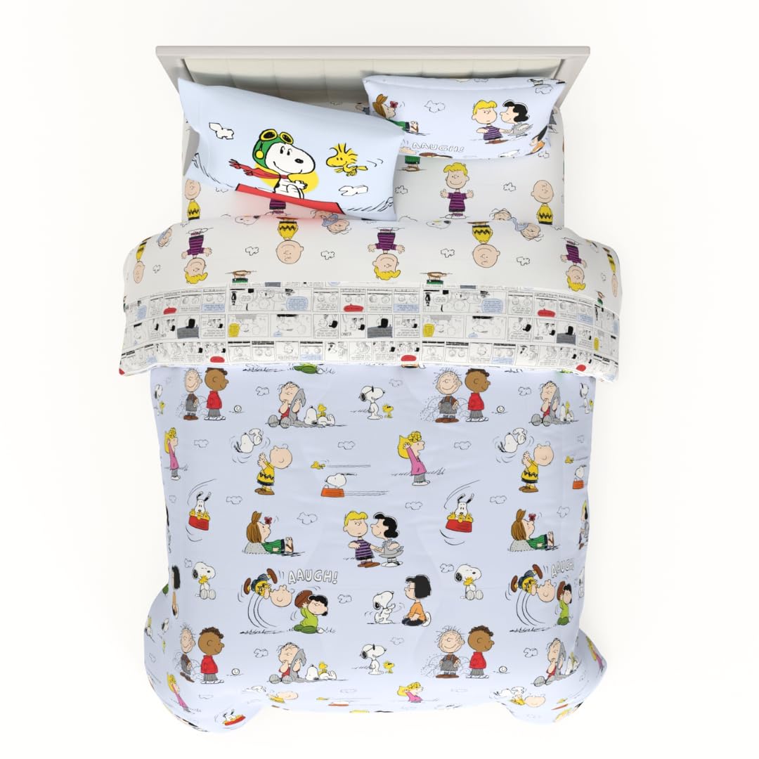 Franco Collectibles Peanuts Multi Character Bedding 7 Piece Super Soft Comforter And Sheet Set With Sham, Queen, (100% Official