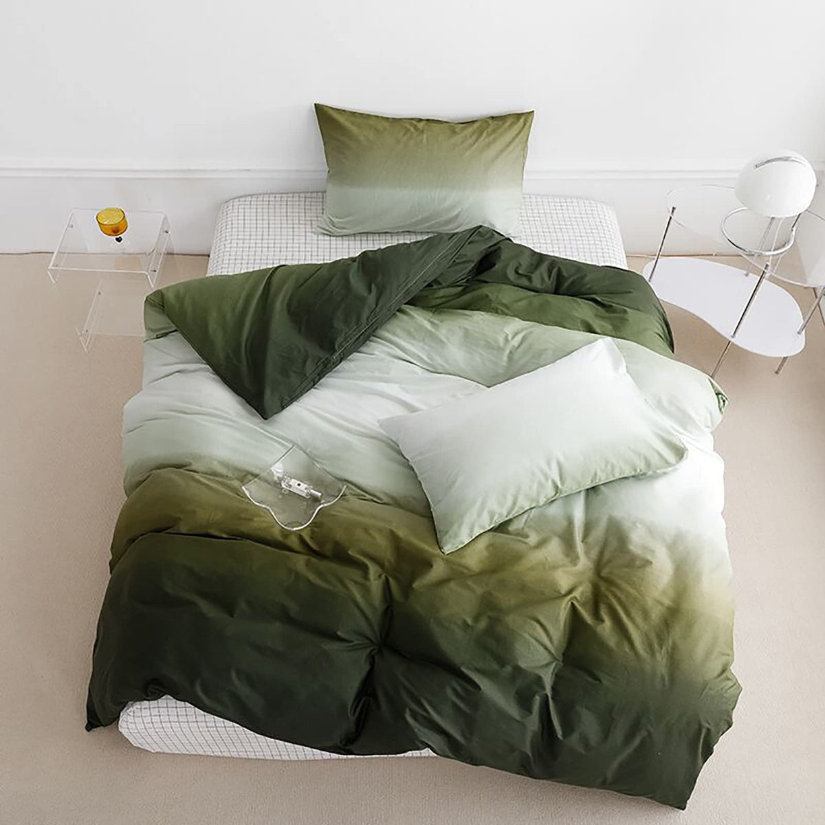 Luxlovery Dark Green Comforter Set Full Size White And Green Bedding Comforter Set Army Green Modern Bedding Set Soft Breathable