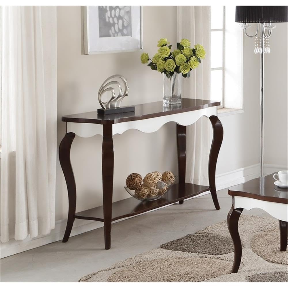Acme Mathias Waving Apron Wood Sofa Table in Walnut and White