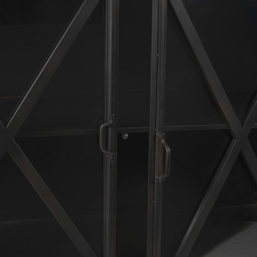 HomeRoots Metal, Glass Black Solid Metallic Bronze Finish Sideboard with 4 Glass Cabinet Doors