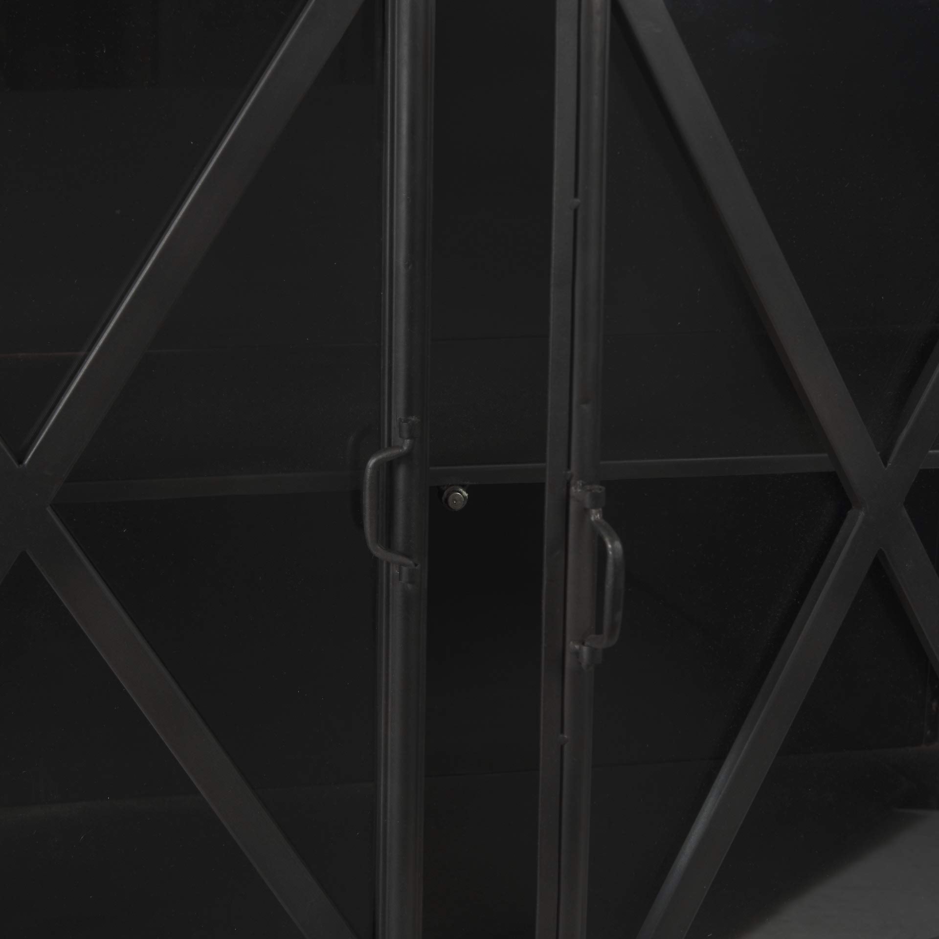 HomeRoots Metal, Glass Black Solid Metallic Bronze Finish Sideboard with 4 Glass Cabinet Doors
