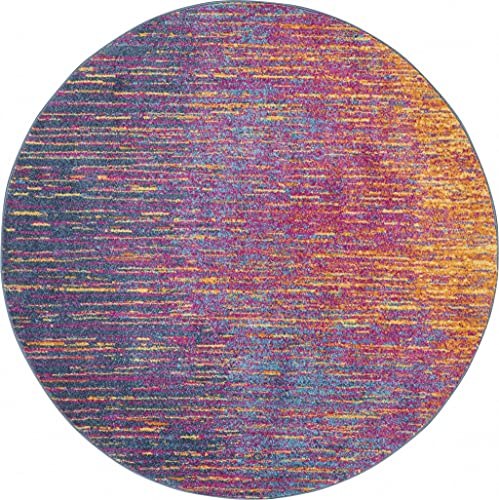 HomeRoots Multicolor 100% Polypropylene 4’ Round Rainbow Abstract Striations Area Rug