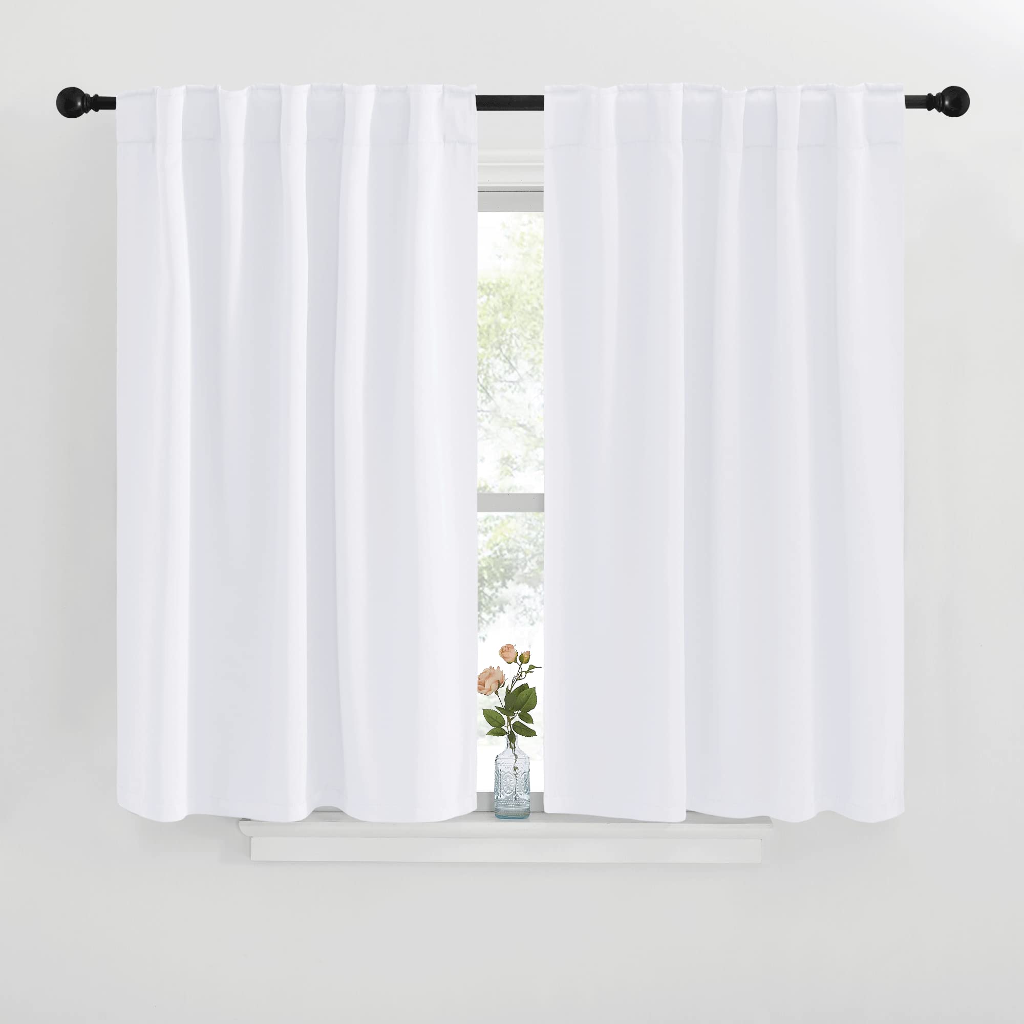 Nicetowm Window Treatment Curtain Panels - (White Color) W42 X L40, 2 Pieces, Semi Blackout Window Treatment Drape Panel For Kids Bedroom
