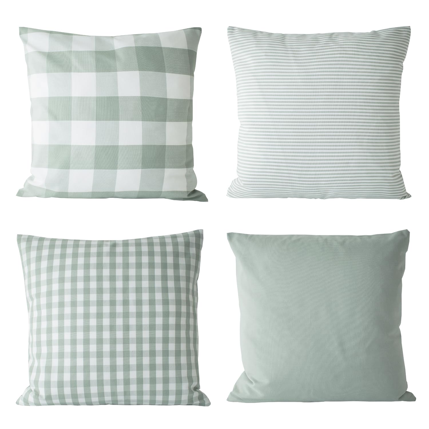 Hoplee Farmhouse Sage Green Summer Pillow Covers 16X16 Cushion Cover With Buffalo Plaid, Solid Sage Green, Striped And Gingham P