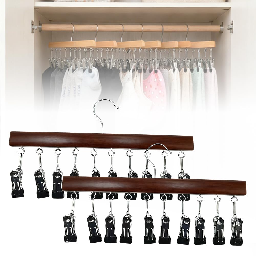2 PCS Closet Organizer with 10 Clips, Space Saving Hanging Closet Organizer, Legging Organizer for Closet Hanging, 360 Rotating 