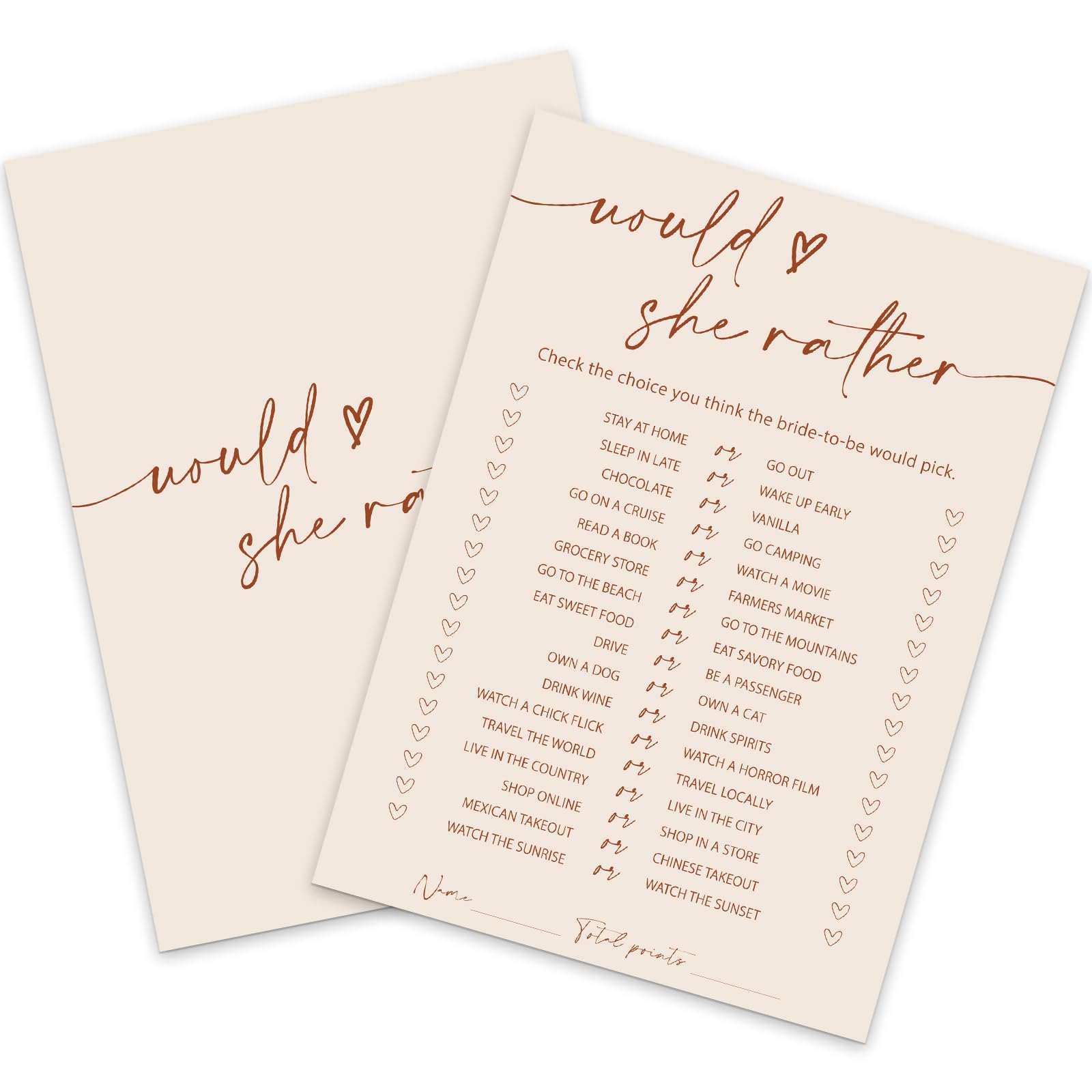 Whaline 50 Sheets Peach Bridal Shower Game Cards Double Sided Party Game Activity Cards for Would She Rather Wedding Bridal Show