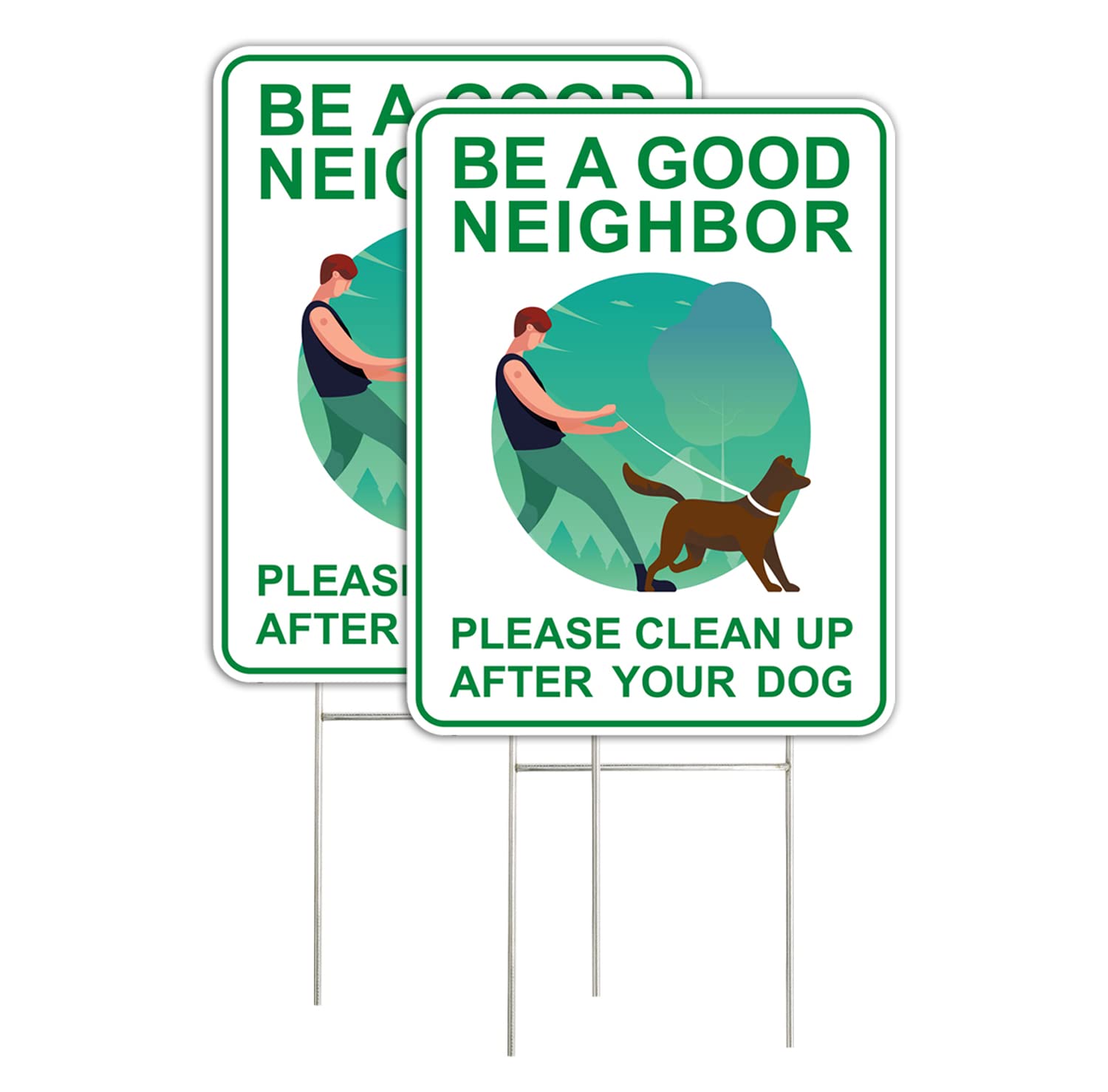 Clean Up After Your Dog Signs (2 Pack, 9 X 12') With Metal H-Stakes, Double Sided,No Dog Poop Lawn Signs,Outdoor & Sturdy
