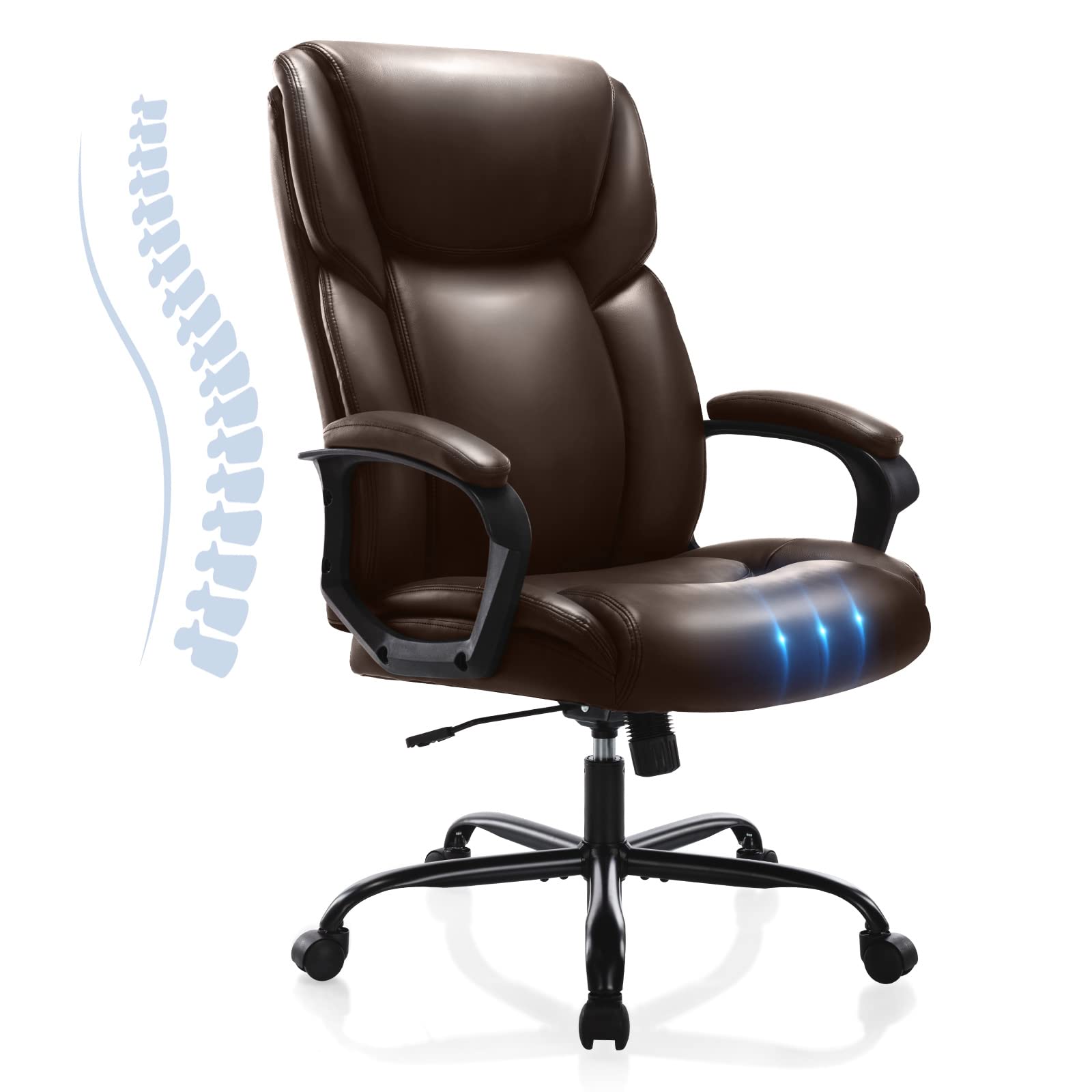 Executive Office Desk Chair Adjustable High Back Ergonomic Managerial Rolling Swivel Task Chair Computer PU Leather Home Office 