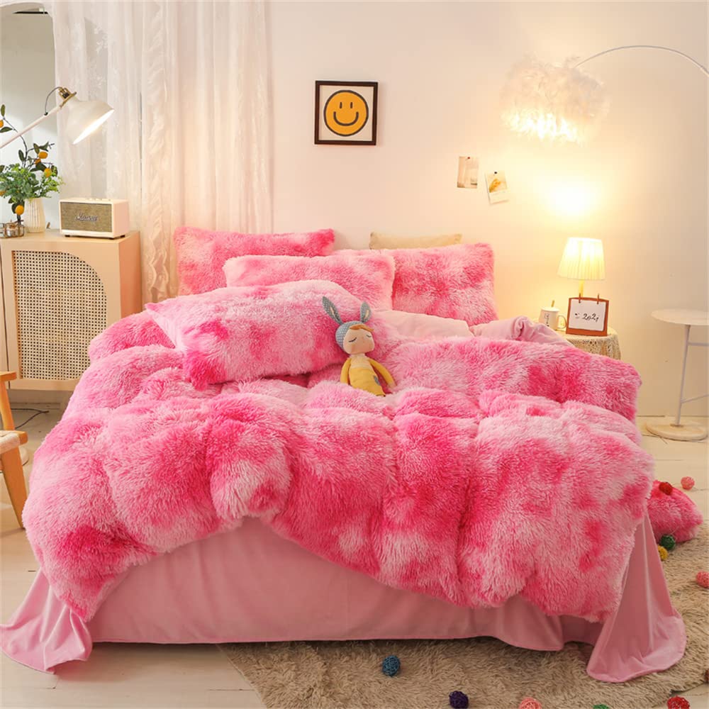 Gusuhome Shaggy Plush Duvet Cover Set Ultra Soft Fluffy Comforter Cover Set Luxurious Fuzzy Quilt Cover Set Bedding Set 3Pcs (1D