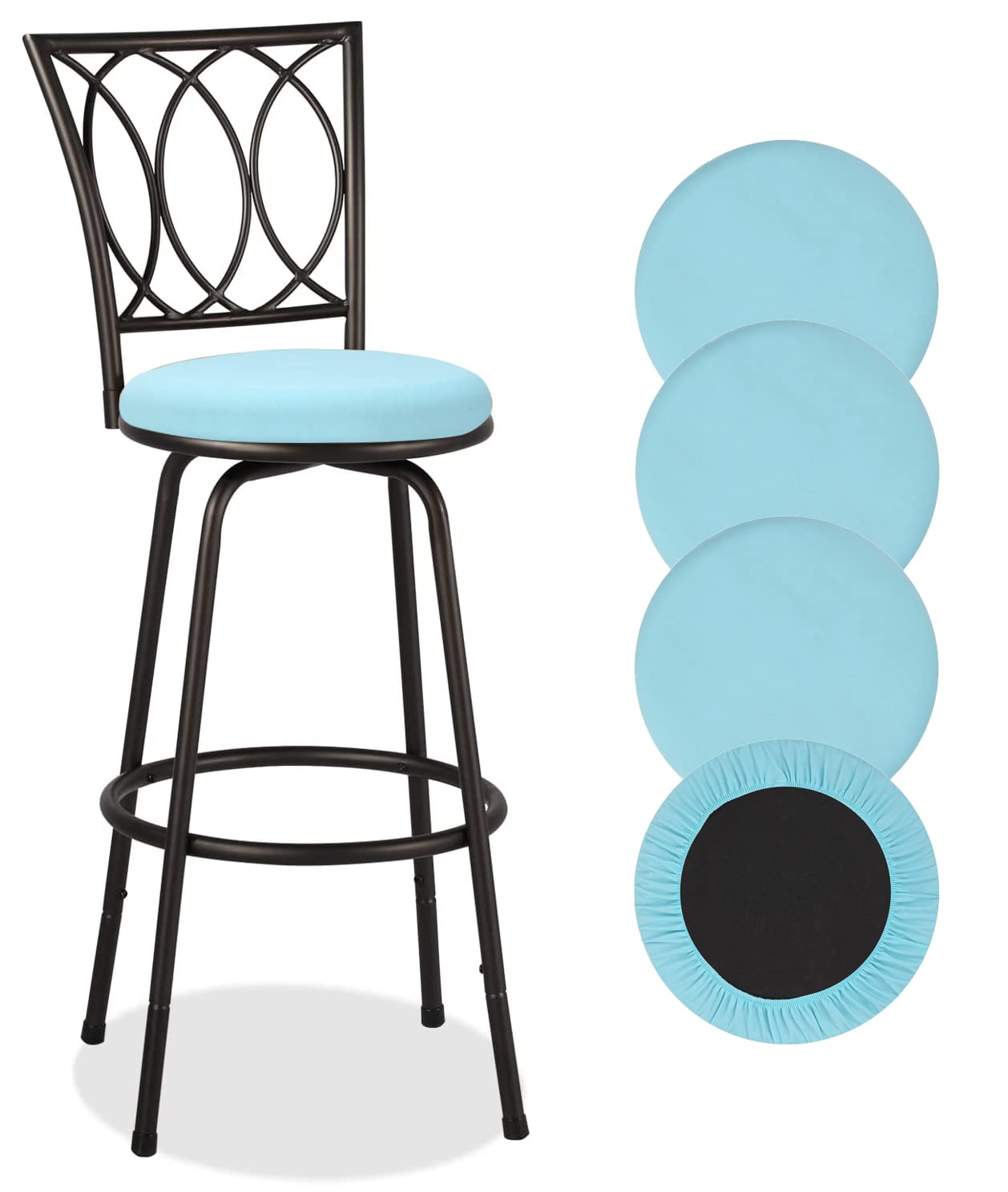 Deisy Dee 4Pcs Round Bar Stool Seat Covers Stretch Round Chair Covers For 13-16 Inch Stool Chair (Tiff Blue)