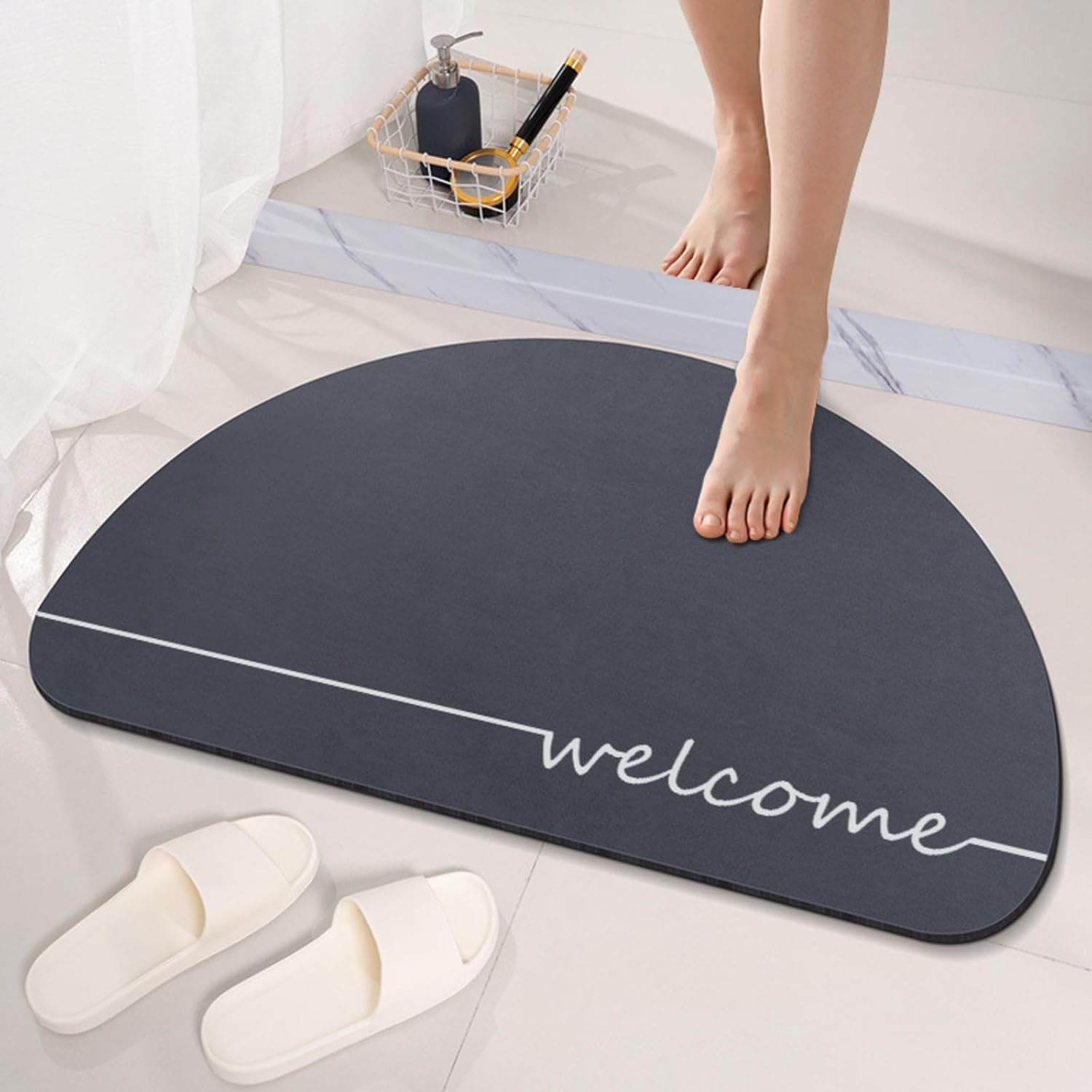 MRS.AJ D Shape Half Moon Bath Mat  NonSlip & Super Absorbent Anti Slip Mat (Blue)