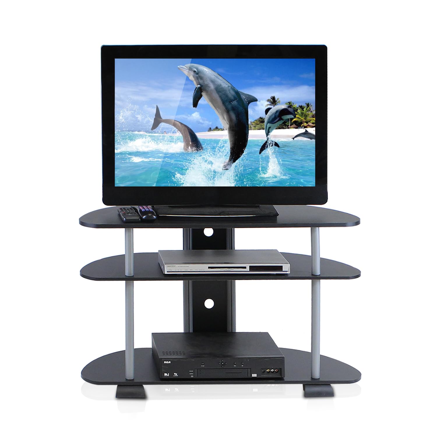 Furinno Turn-N-Tube 3-Tier Entertainment Center, Dark Cherry/Black