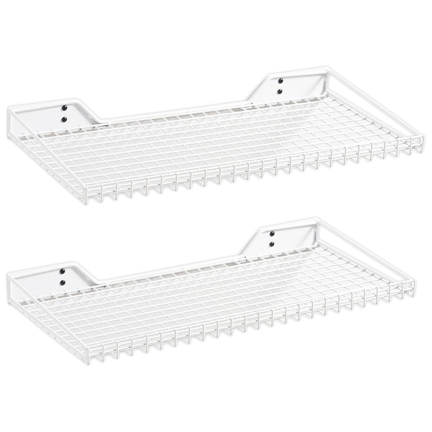 Wallmaster Heavy Duty Garage Wall Shelving 2 Pack 23.6'X11.8' Metal Wire Shelves Wall Mount Mesh Storage Rack For Garage, Office, Basement And Kithcen, Max Load 65 Lbs (White)