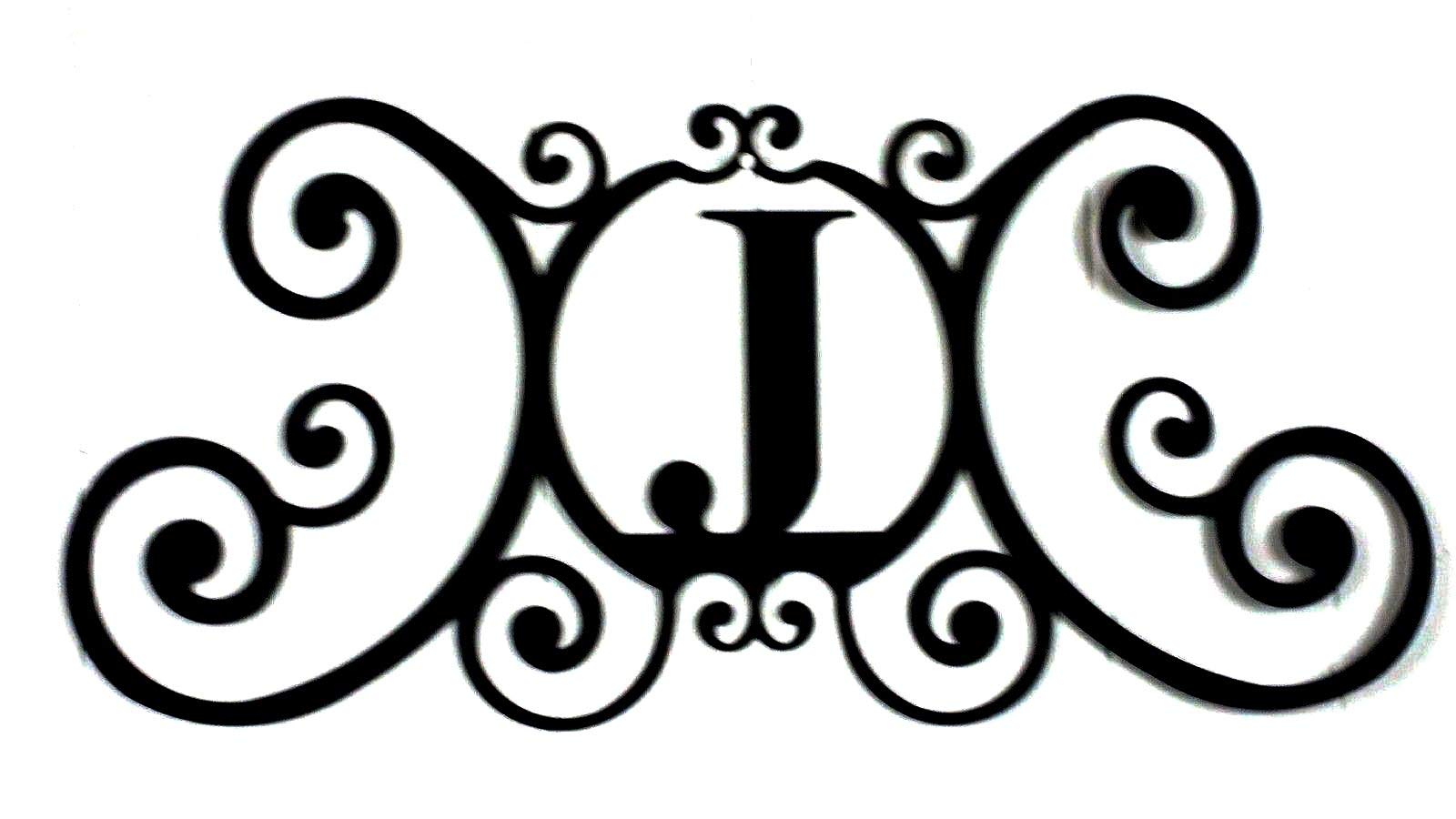 Bookishbunny Monogram Initial Letter A-Z Wrought Iron Metal Scrolled Door Wall Decoration Plaque Art, 24 x 11 inch 2mm Thick (J)