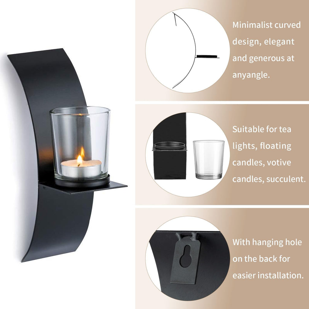 Sziqiqi Wall Candle Sconces For Wall Decorations, Black Metallic Wall Mounted Candle Sconces For Room, Hallway, Entryway, Bathro