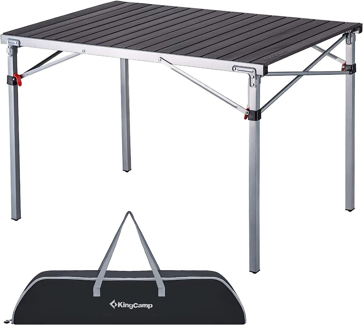 Kingcamp Stable Aluminum Folding Portable Table For Outdoor Picnic, Camping, Barbecue And Party, Silver/Black_42.1'X27.6'