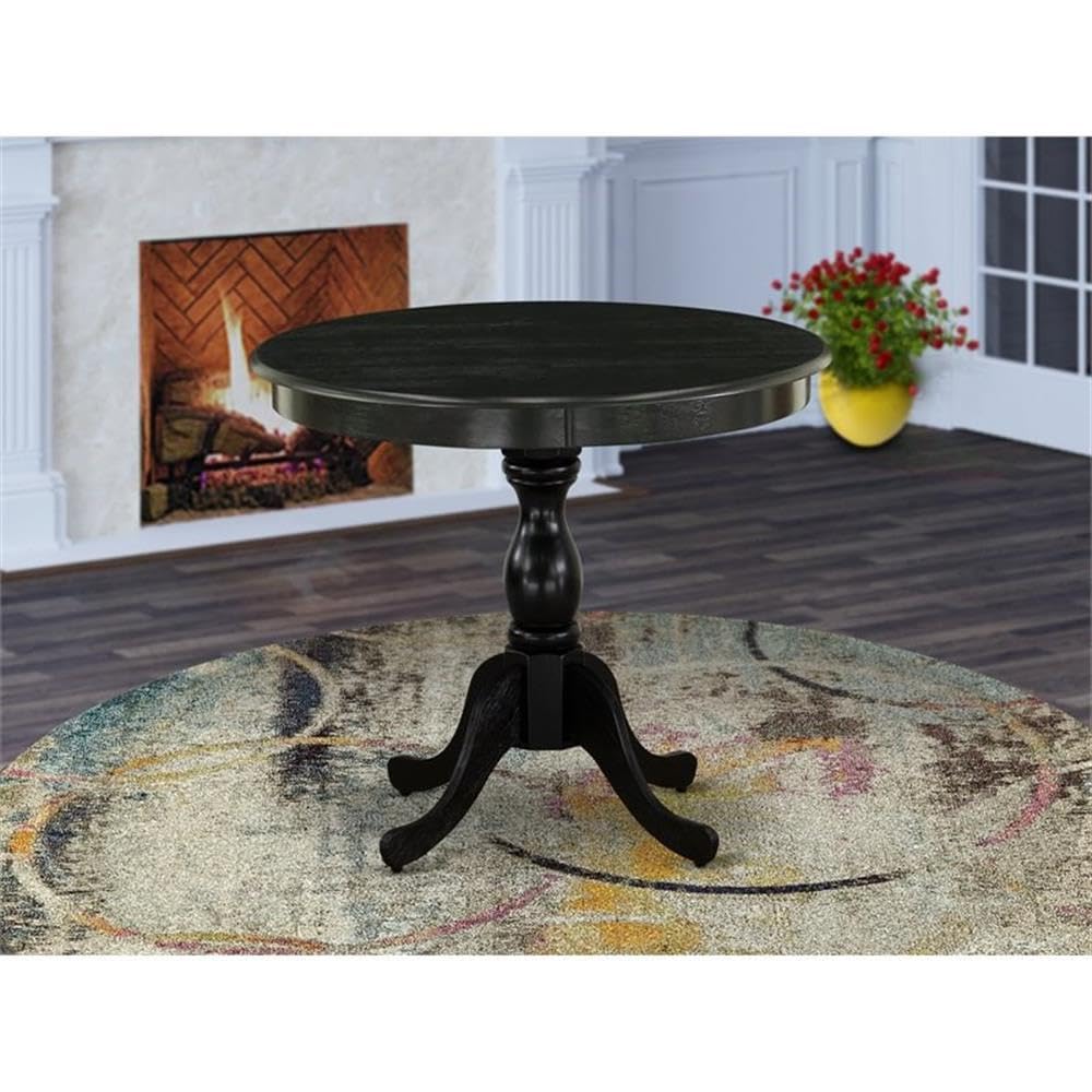 East West Furniture Amt-Abk-Tp Antique Dining Table - A Round Wooden Table Top With Pedestal Base, 36X36 Inch, Wirebrushed Black