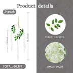 24 Pack White Flower Vines, White Wisteria Hanging Flowers, Fake White Wisteria, 3.77 Feet White Artificial Wisteria Flowers, Wh