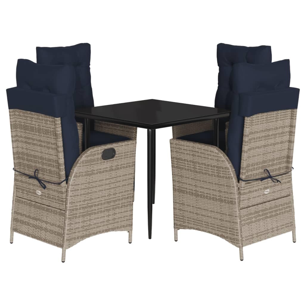 vidaXL Patio Dining Set with Cushions Outdoor Furniture 5 Piece Gray Poly Rattan