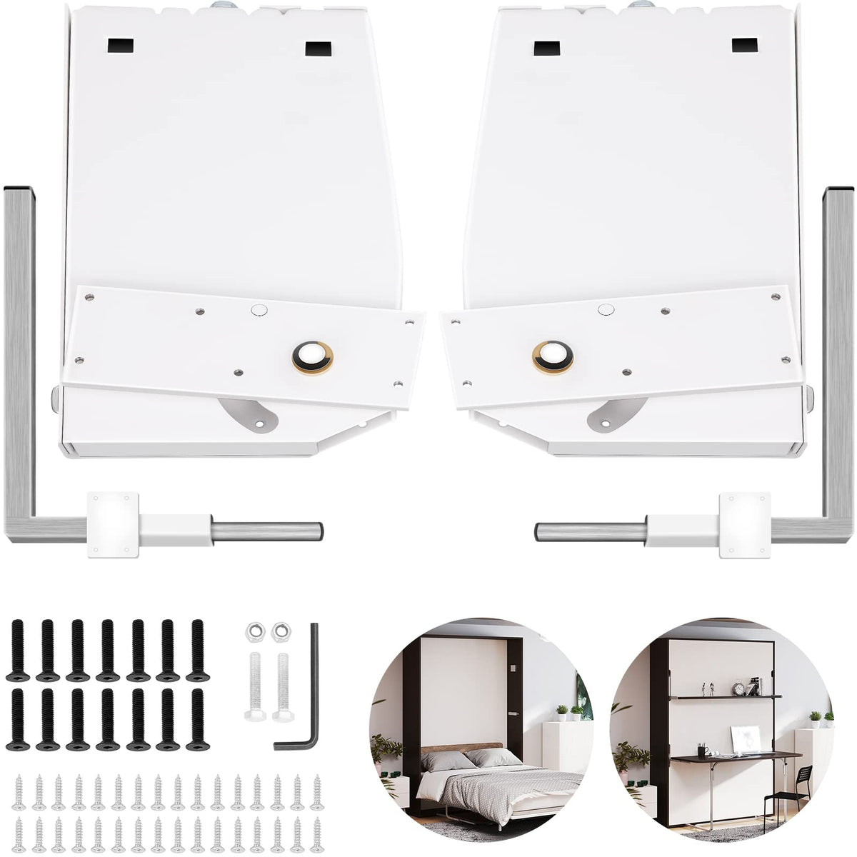 Happybuy Murphy Mounting Wall Springs Mechanism Heavy Duty Support Hardware Diy Kit For King Queen Bed (Vertical), White