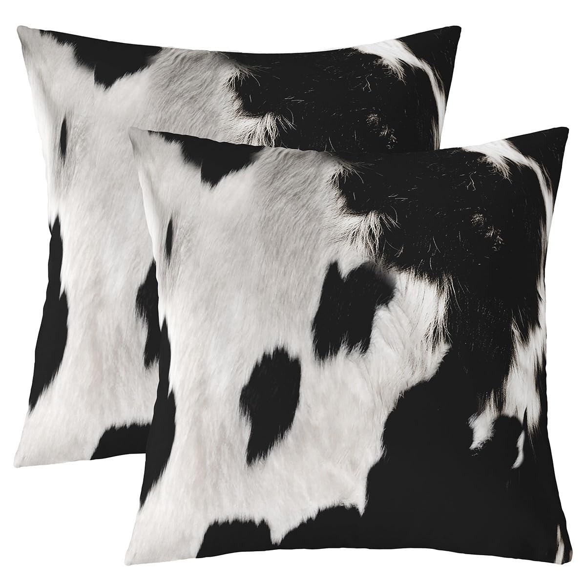 Cowhide Throw Pillow Covers 18x18 Set of 2 Cow Fur Printed Pillow Cases Cushion Covers for Living Room Bedroom Western Farm Anim