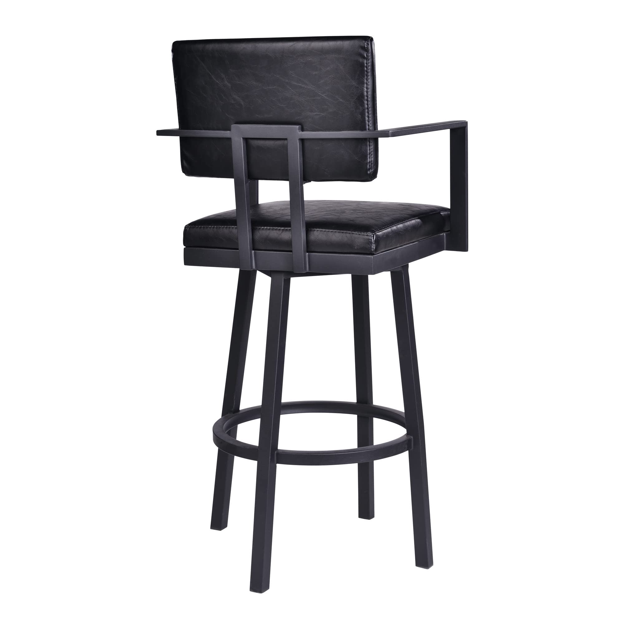 HomeRoots Vintage Black Faux Leather 26' Vintage Black on Black Faux Leather Rectangular Swivel Barstool