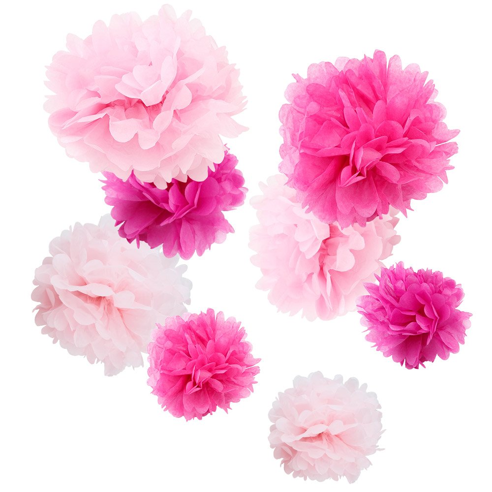 WYZworks Set of 8 (Assorted Pink Color Pack) 8 12 14 DIY Tissue Pom Poms Flower Party Decorations for Weddings, Birthday, Bridal