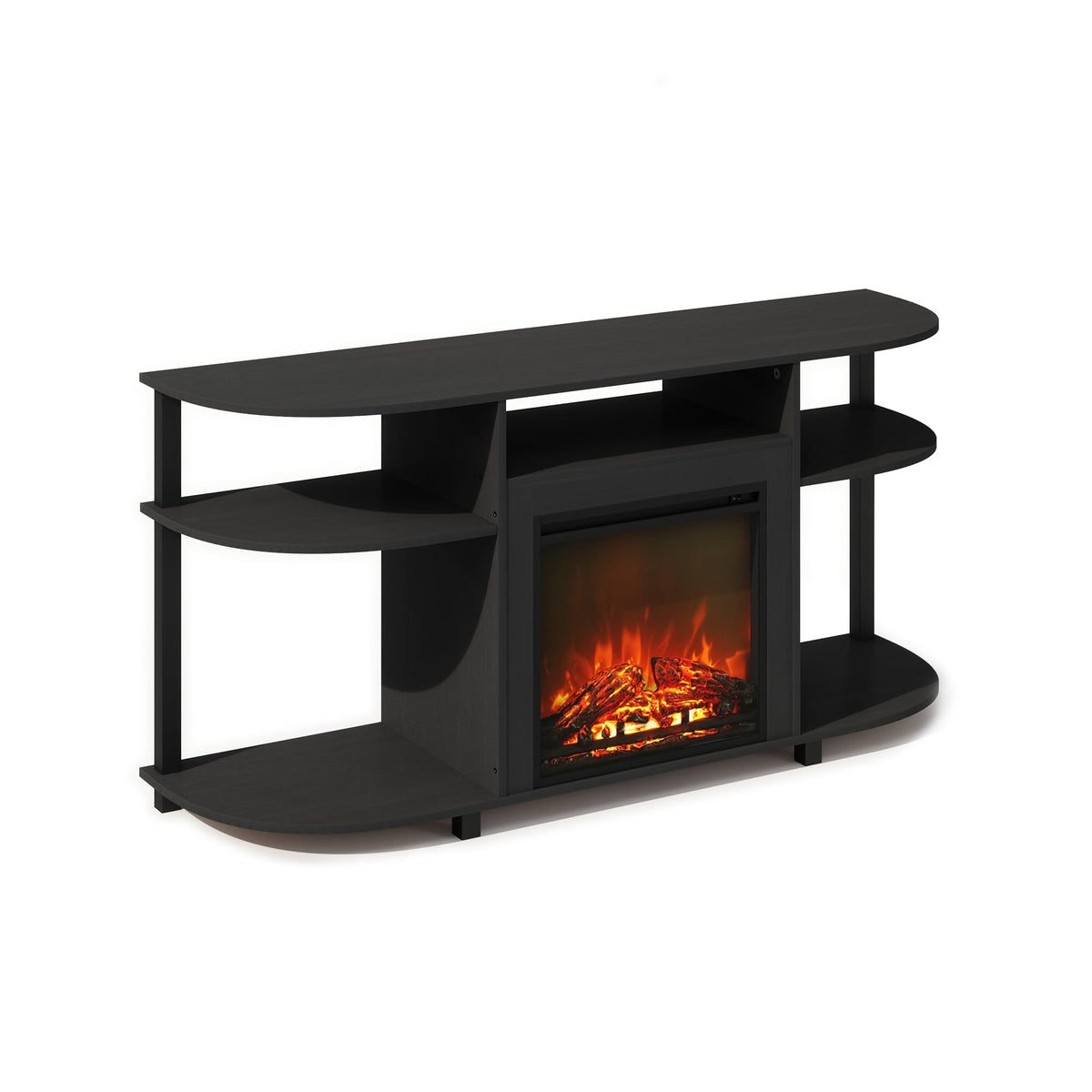 Furinno Jensen No Heat Decorative Electric Fireplace Tv Stand, Entertainment Center For Tv Up To 55 Inch With Curved Open Storage, Americano