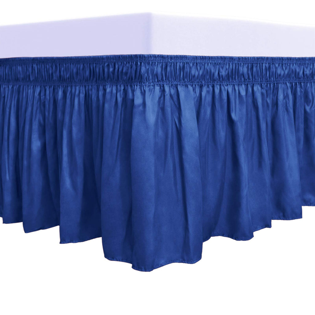 Purefit Wrap Around Ruffled Bed Skirt With Adjustable Elastic Belt - 22 Inch Drop Easy To Put On, Wrinkle Free Bedskirt Dust Ruffles, Bed Frame Cover For Twin, Twin Xl And Full Size Bed, Classic Blue