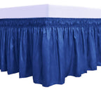 Purefit Wrap Around Ruffled Bed Skirt With Adjustable Elastic Belt - 22 Inch Drop Easy To Put On, Wrinkle Free Bedskirt Dust Ruffles, Bed Frame Cover For Twin, Twin Xl And Full Size Bed, Classic Blue