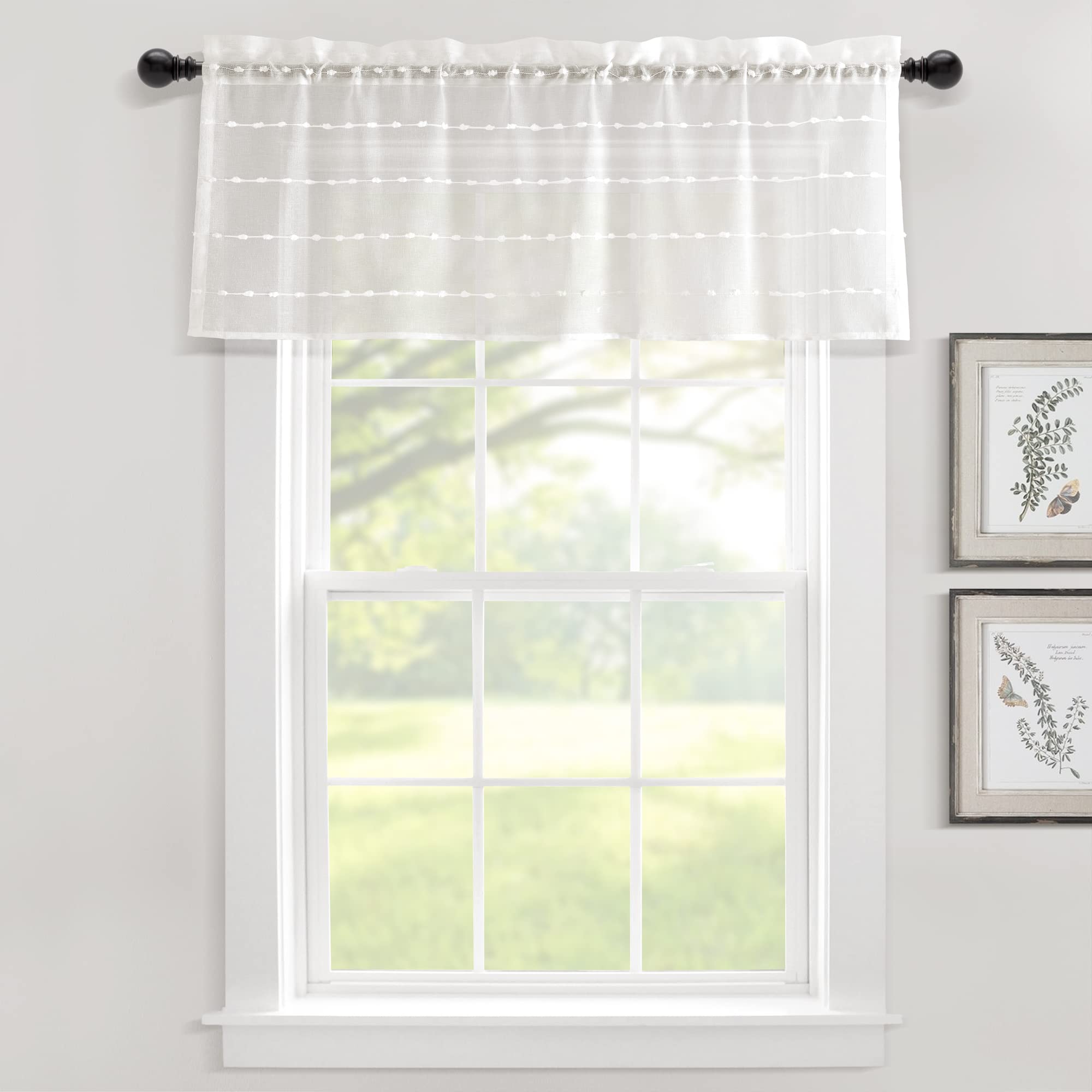 Lush Decor Farmhouse Textured Sheer Window Curtain Valance, 52'W X18'L, White