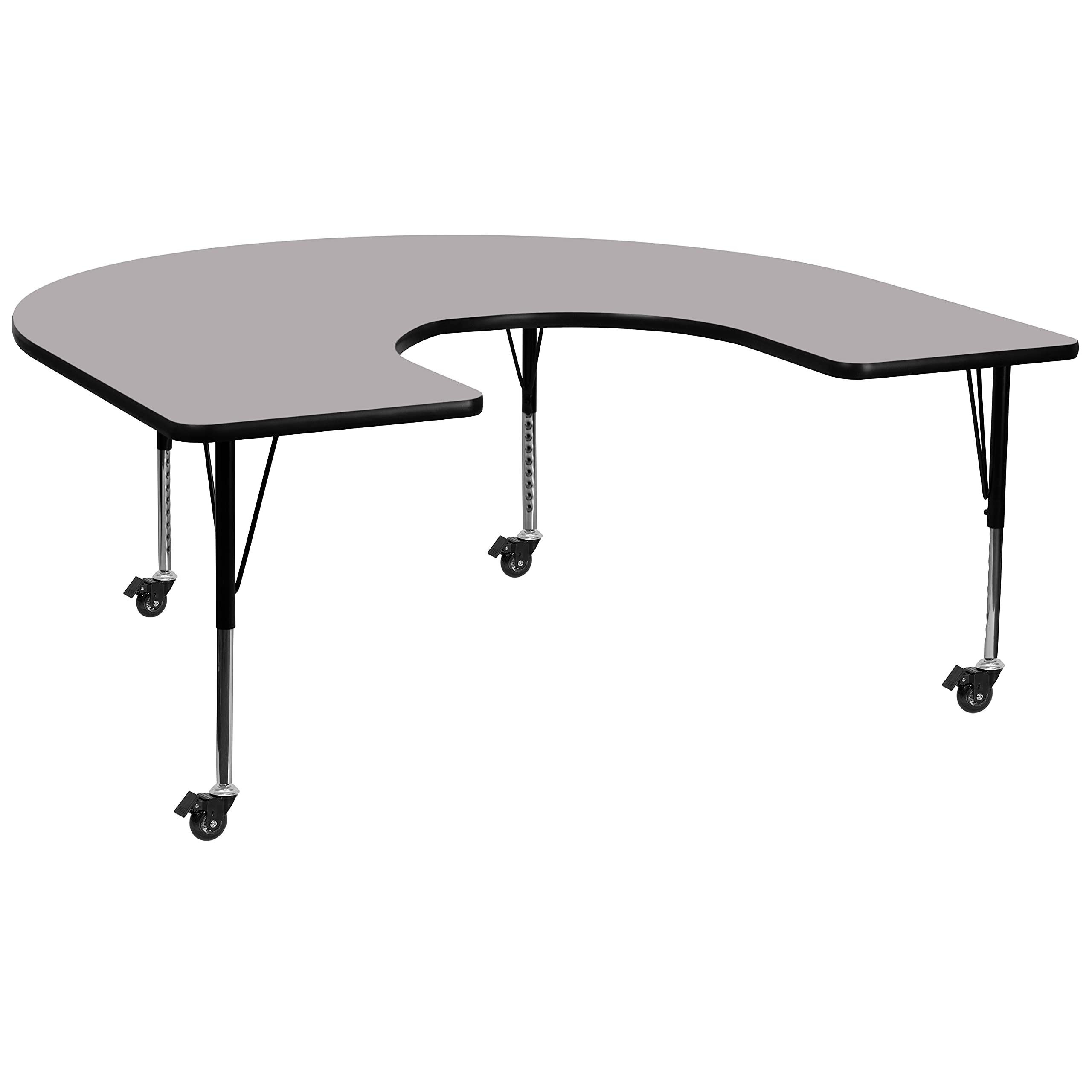 Flash Furniture Mobile Horseshoe Thermal Laminate Activity Table With Height Adjustable Short Legs, 60'W X 66'L, Gray