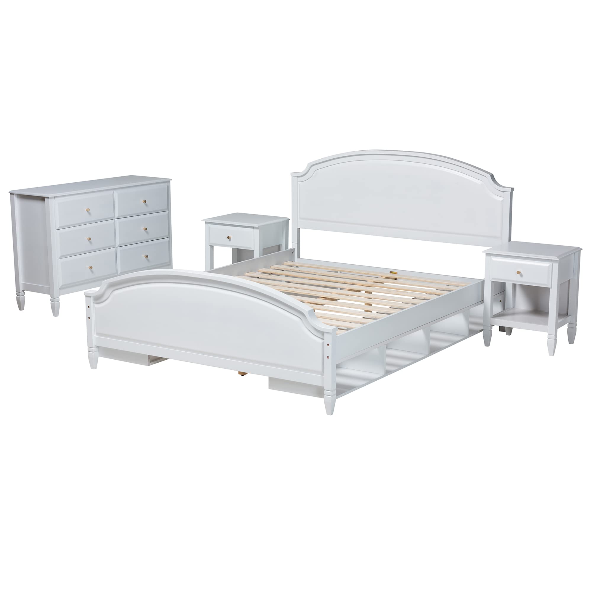Baxton Studio Elise Bedroom Set, Full, White/Gold