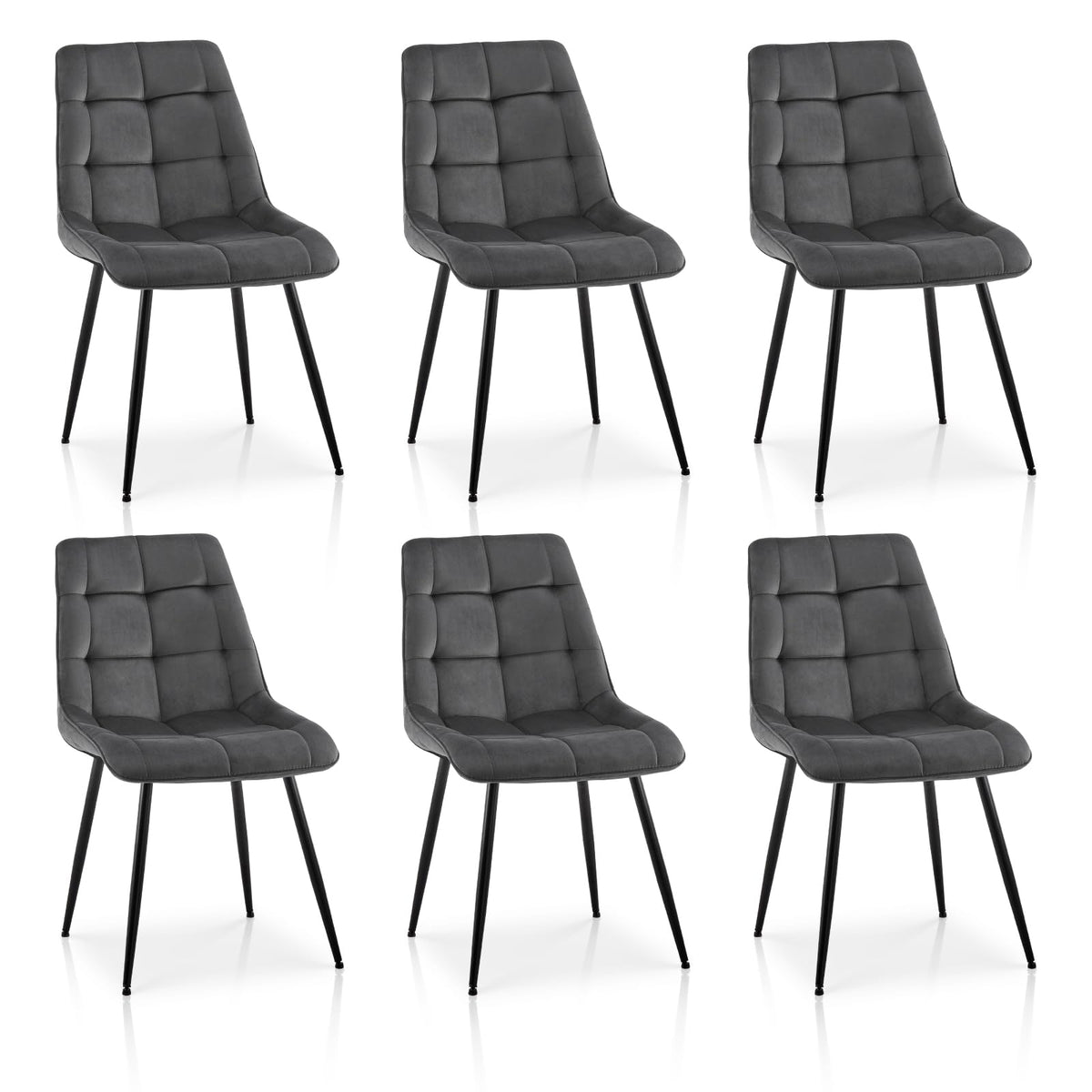 Tukailai Armless Velvet Dining Chairs Set Of 6 Kitchen Chairs, Soft Comfy Upholstered Seat Mid-Century Modern Side Chair Accent Chairs With Backrest Metal Legs Dining Living Room Lounge Chairs Gray