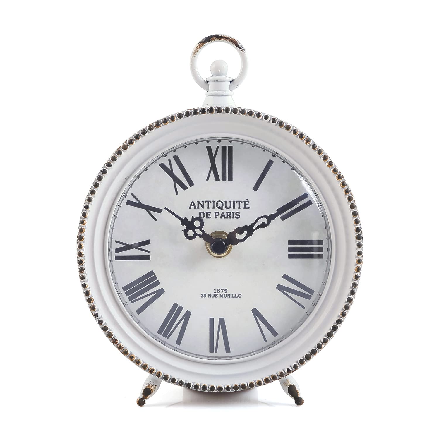 NIKKY HOME Vintage Table Clock with Handle, Shelf Desk Top Clock Battery Operated Rustic Design, Chic Home Decor for Fireplace M
