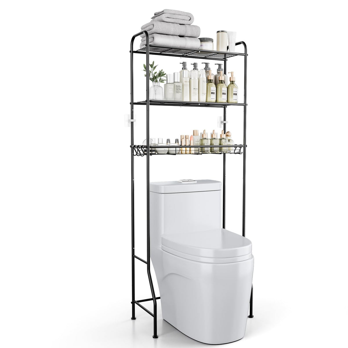 Delamu Over The Toilet Storage Rack, 3Tier Bathroom Organizer Shelf with Basket, Freestanding Bathroom Storage Shelf Space Save