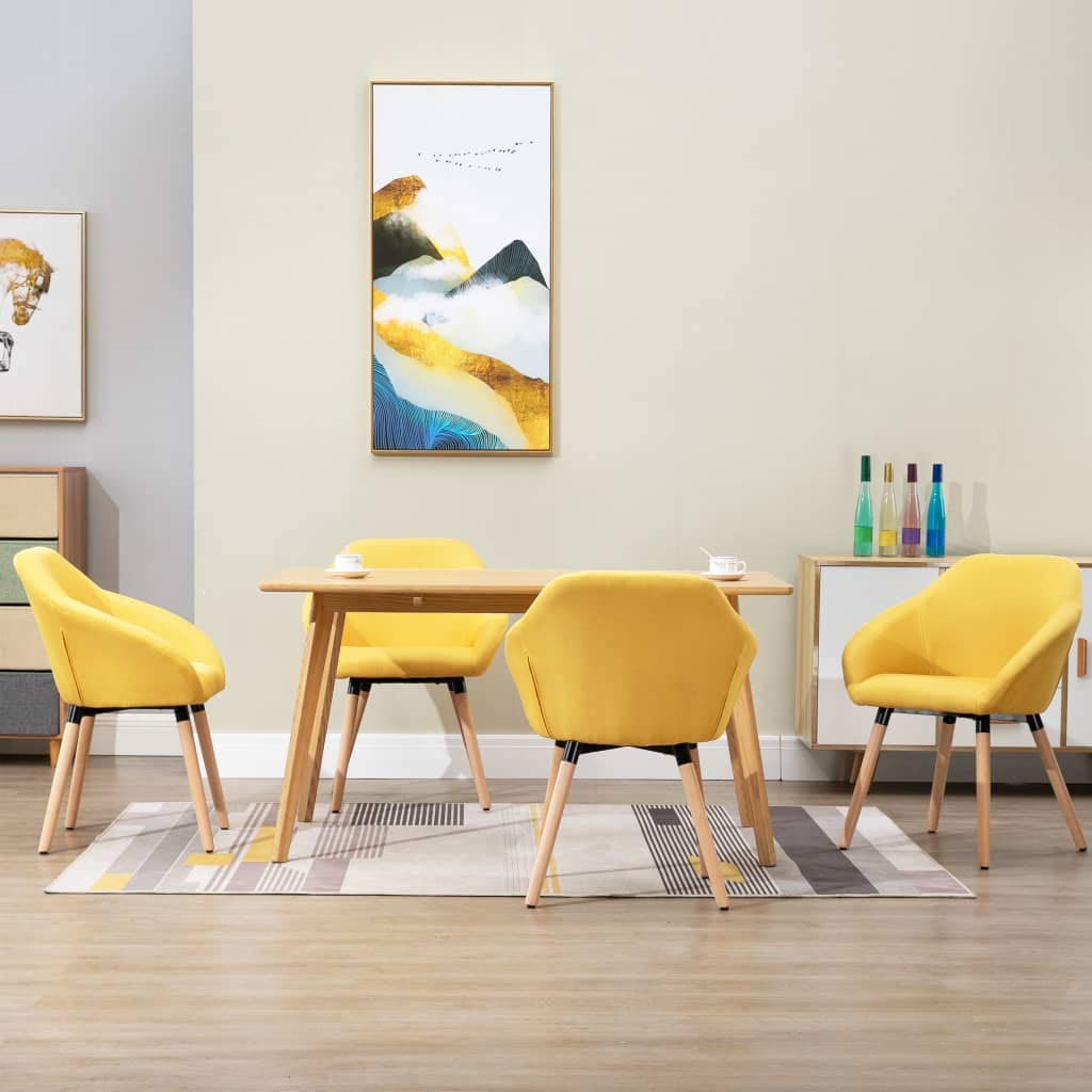 vidaXL Set of 4 Dining Chairs - Ergonomically Designed, Vibrant Yellow Fabric Upholstery with Solid Wood Legs & Metal Frame