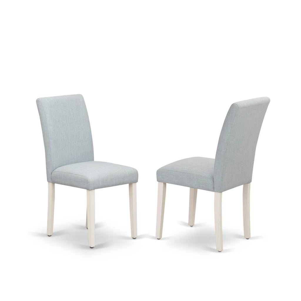 East West Furniture V097Ab015-5 5 Piece Modern Dining Table Set Includes A Rectangle Wooden Table With V-Legs And 4 Baby Blue Linen Fabric Upholstered Chairs, 40X72 Inch, Multi-Color
