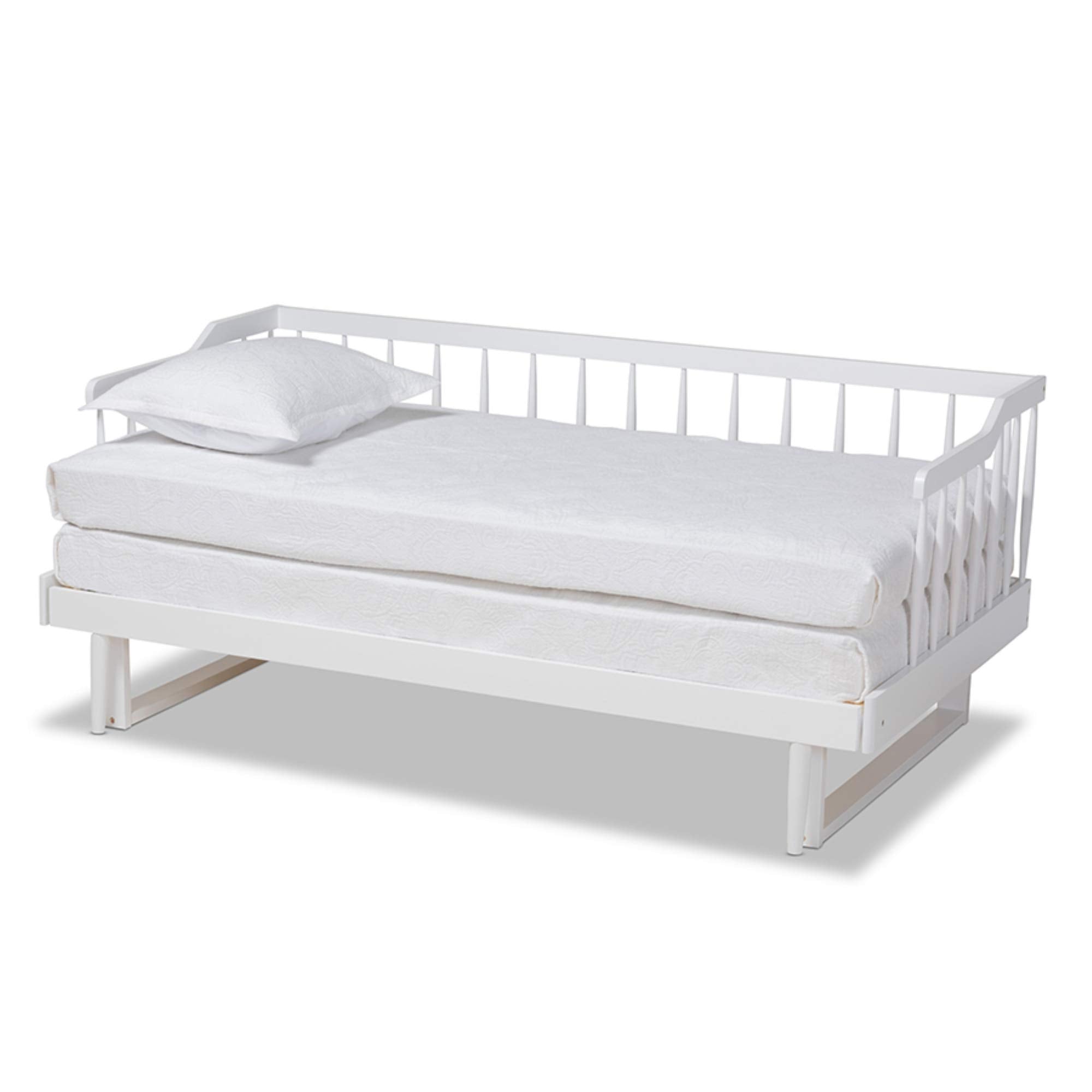 Baxton Studio Muriel Modern and Transitional White Finished Wood Expandable Twin Size to King Size Spindle Daybed