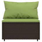 vidaXL Patio Middle Sofa with Cushions - Outdoor Furniture Piece - Durable Powder-Coated Steel - Brown Poly Rattan with Green Cushions - Weather-Resistant & Sturdy