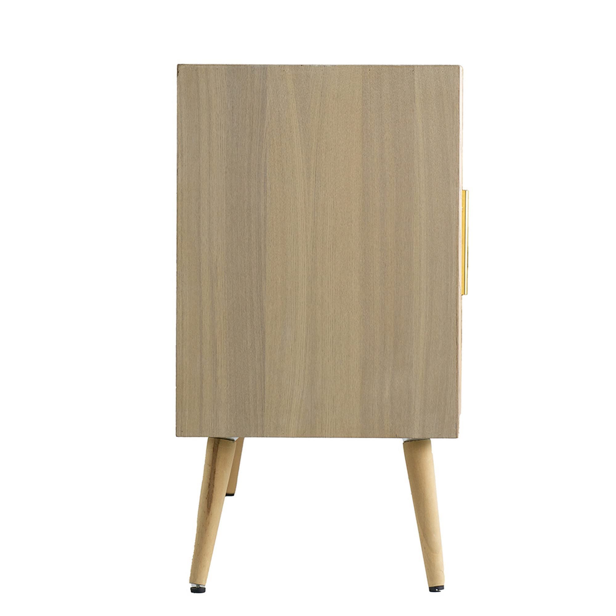 Benjara Dana 47 Inch TV Media Entertainment Console, 3 Rattan Doors, Modern, Brown and Gold